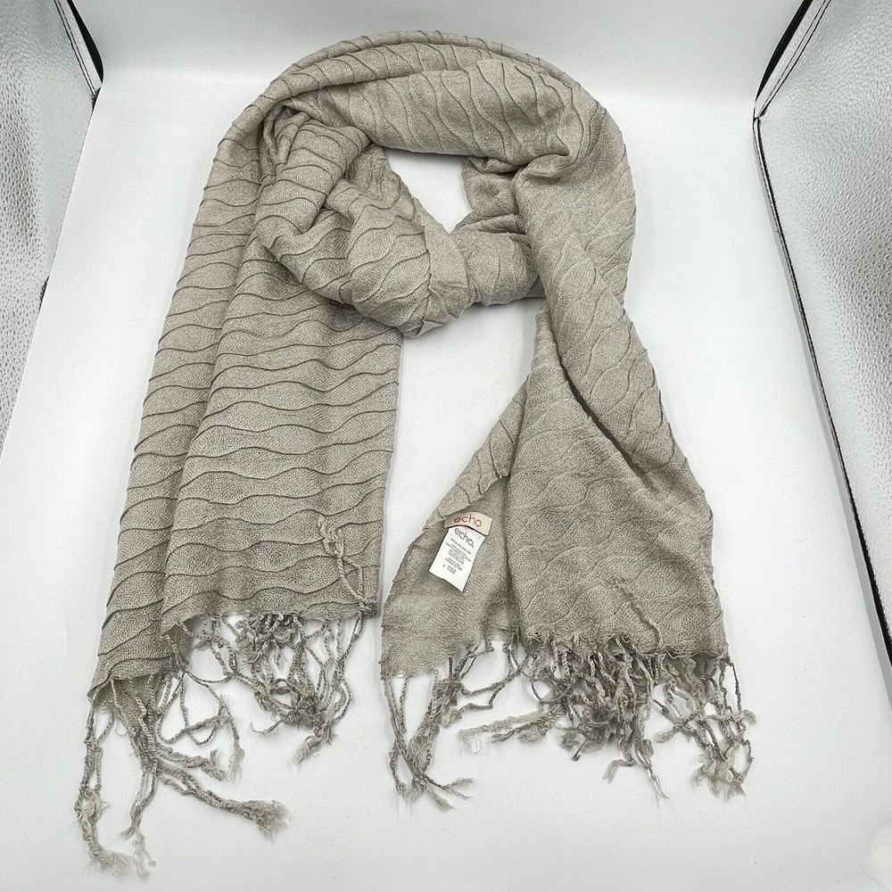 Echo Unisex Acrylic Fringe Scarf  Beige  90 in X 25 In